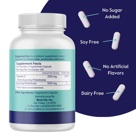BESTVITE Ascorbyl Palmitate 500mg, étiquette des ingrédients