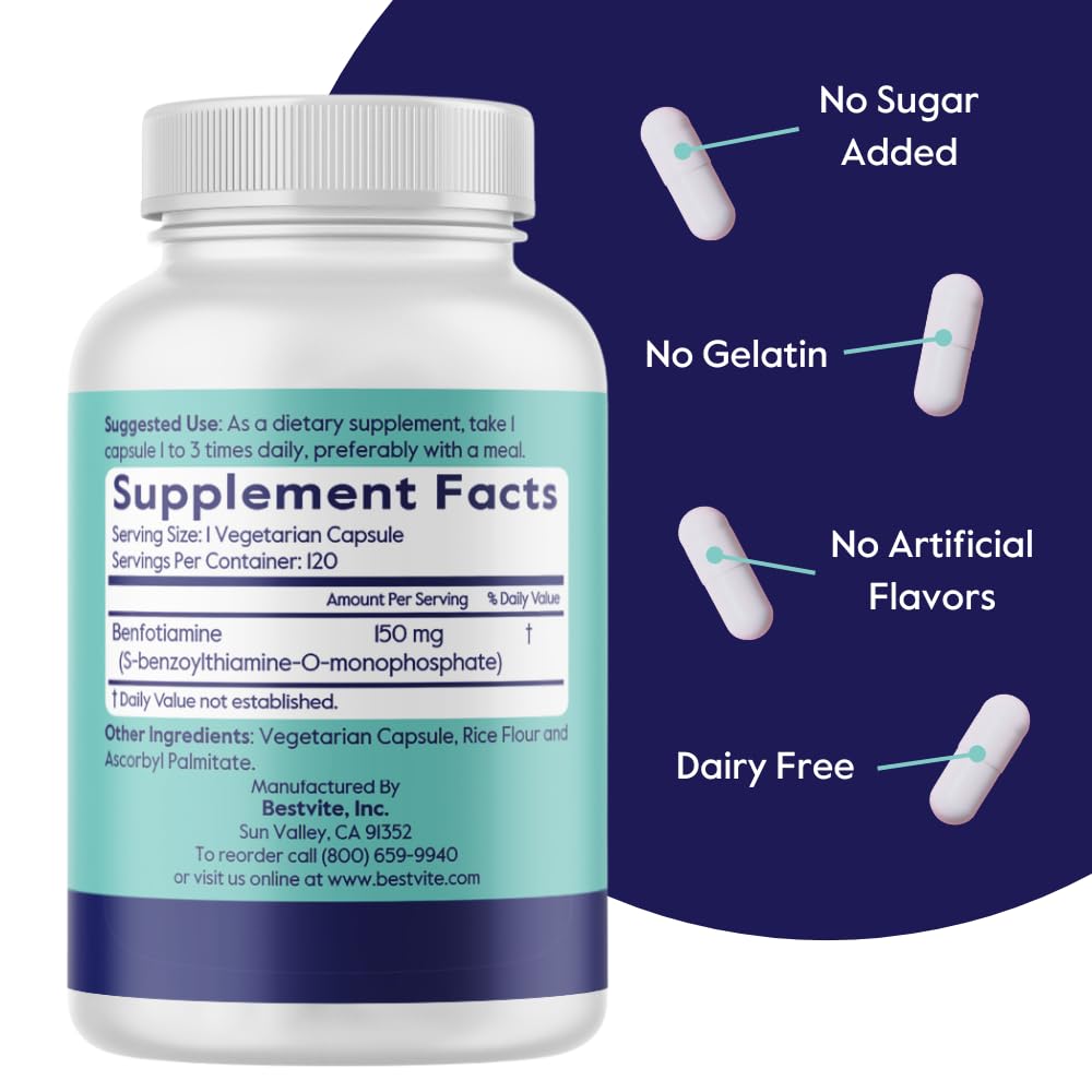 BESTVITE Benfotiamine 150mg side view with nutritional label