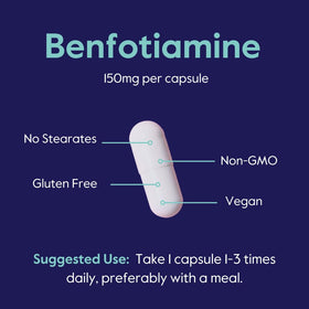 BESTVITE Benfotiamine 150mg vegan capsules in a glass