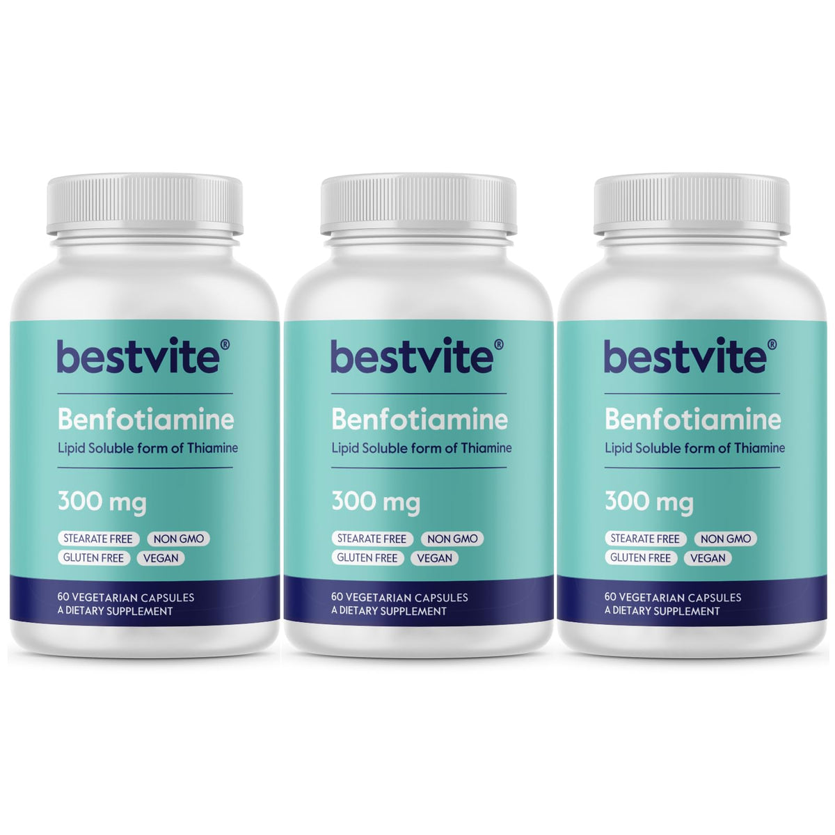 BESTVITE Benfotiamine 300mg 180 Veg Caps devant l'emballage