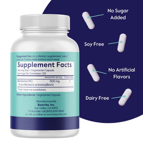 BESTVITE Berberine 500mg, informations nutritionnelles sur l'emballage