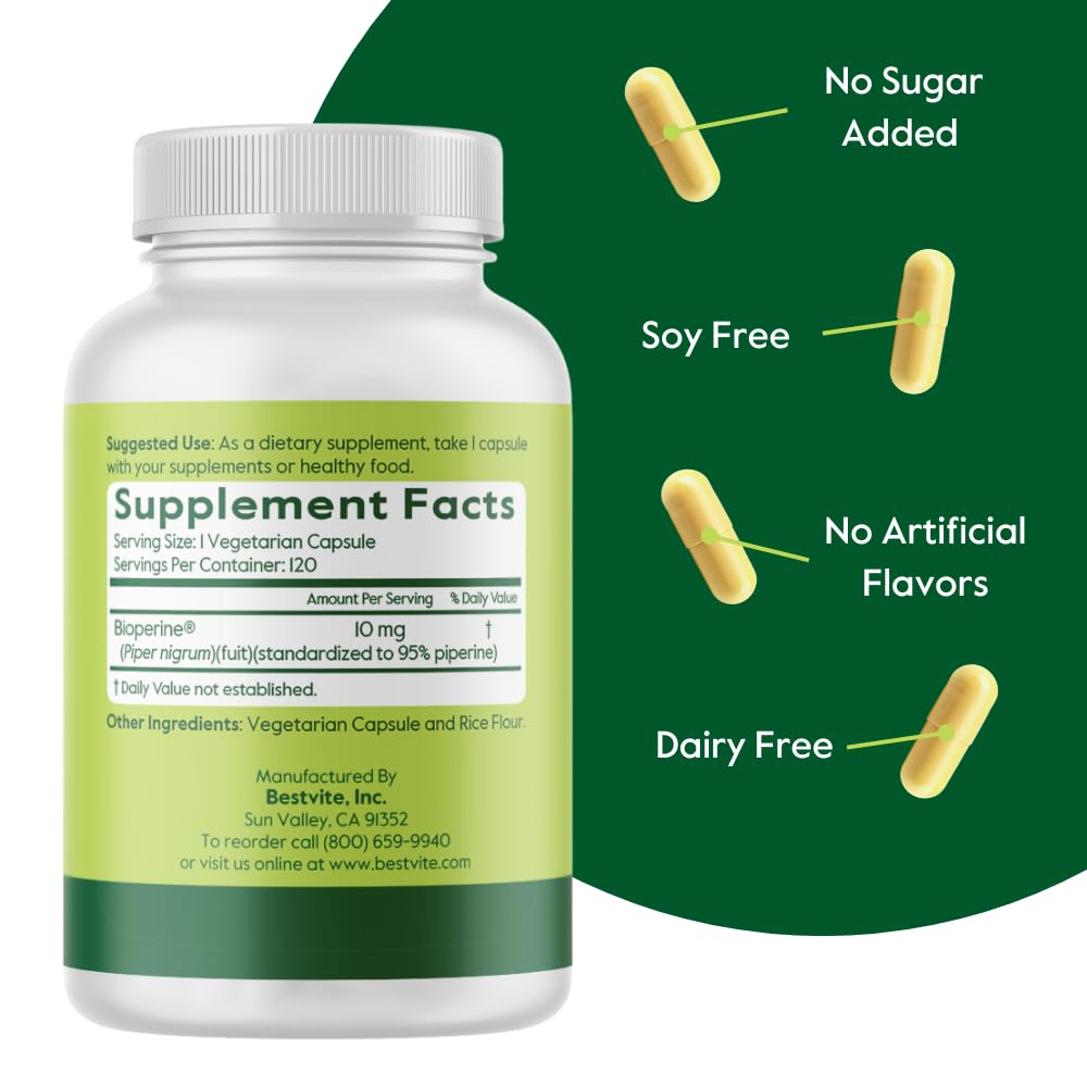 BESTVITE Bioperine 10mg capsules végétariennes avec dosages