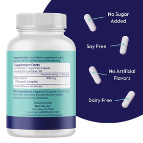BESTVITE ButyraBoost 300mg Complex de Tributyrine étiquette