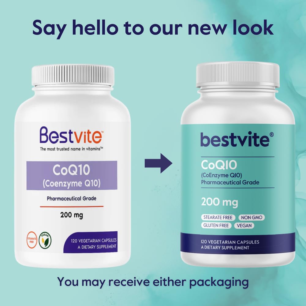 BESTVITE CoQ10 200mg 120 Capsules Végétariennes sur une table