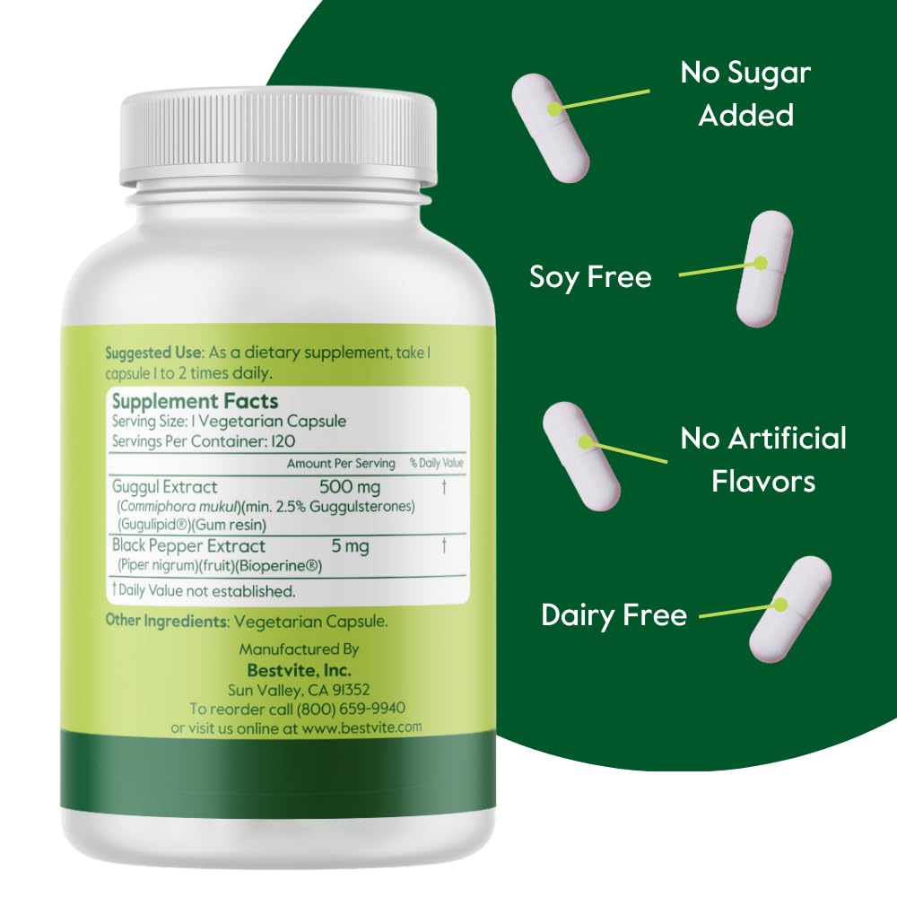 BESTVITE Extrait de Guggul 500mg - étiquette avec ingrédients