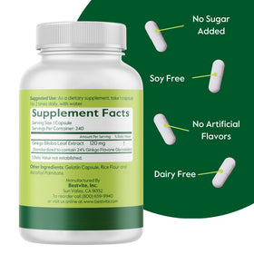 BESTVITE Ginkgo Biloba 120mg capsules sur fond blanc