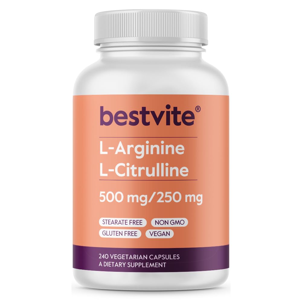 BESTVITE L-Arginine L-Citrulline 500mg 240 Capsules vue de face