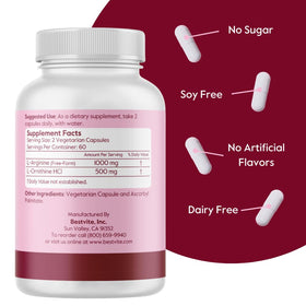 BESTVITE L-Arginine L-Ornithine 500-250 capsules végétales arrière