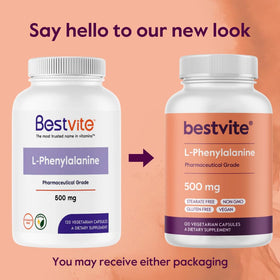 BESTVITE L-Phenylalanine 500mg - capsules sur une surface blanche