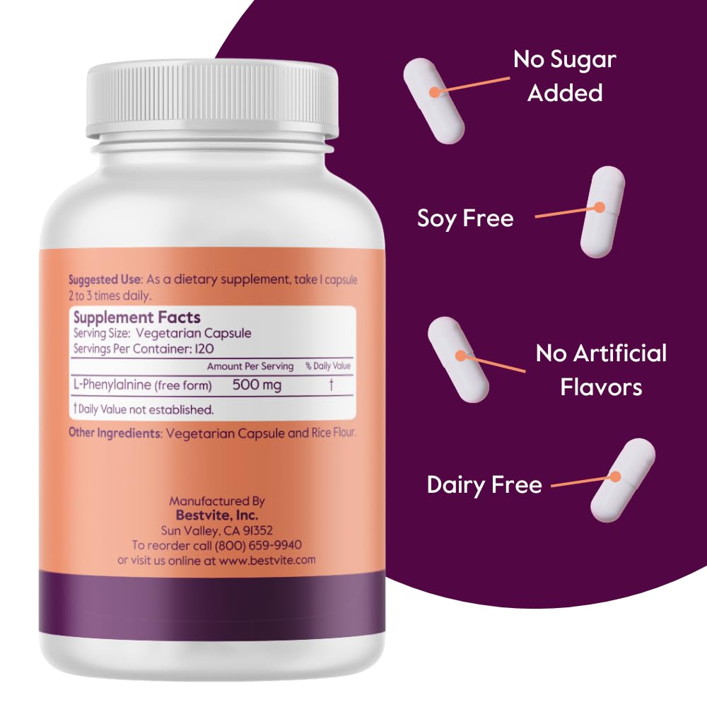 BESTVITE L-Phenylalanine 500mg - capsules végétales dans une main