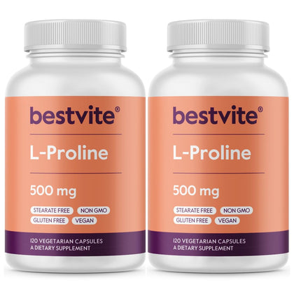 BESTVITE L-Proline 500mg 240 capsules végétariennes vue de face