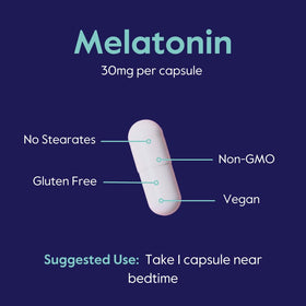 BESTVITE Melatonin 30mg 120 Veg Caps back view with ingredients