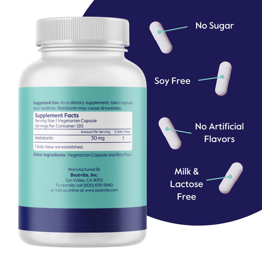BESTVITE Melatonin 30mg capsule close-up