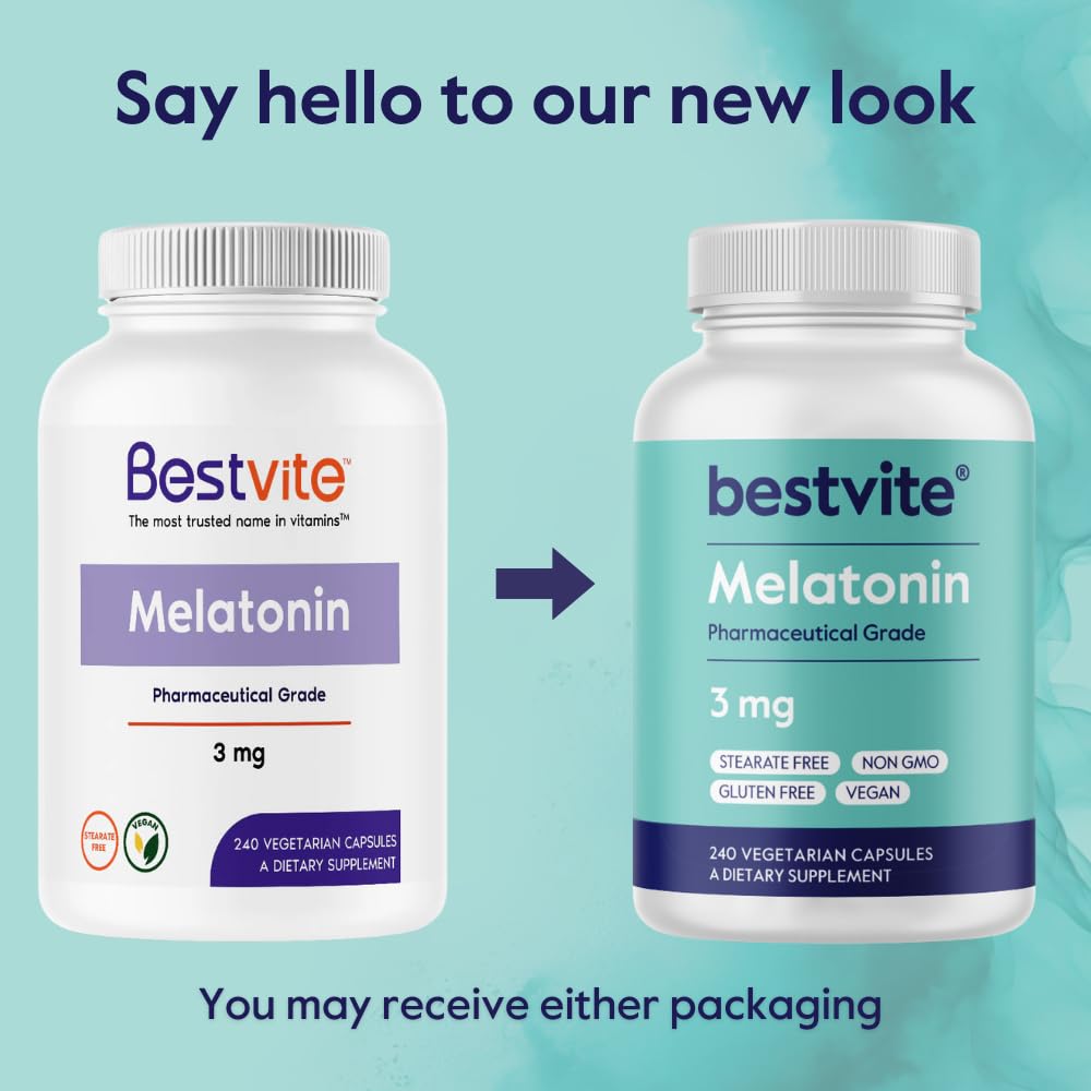 BESTVITE Melatonin 3mg, présentation des capsules sur une table