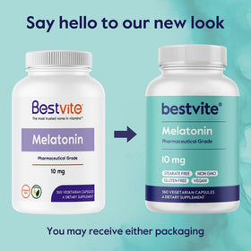 BESTVITE Mélatonine 10 mg 360 capsules végétales sur fond neutre