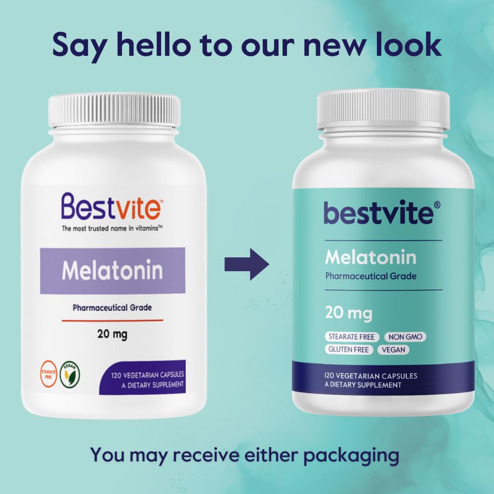 BESTVITE Mélatonine capsules végétariennes sur fond blanc
