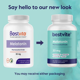 BESTVITE Mélatonine capsules végétariennes sur fond blanc