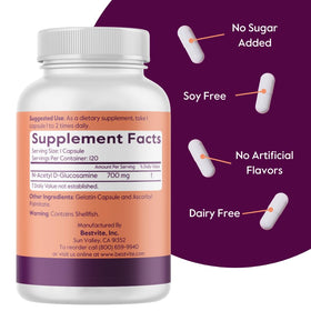 BESTVITE N-Acetyl Glucosamine 700mg capsules sur fond blanc
