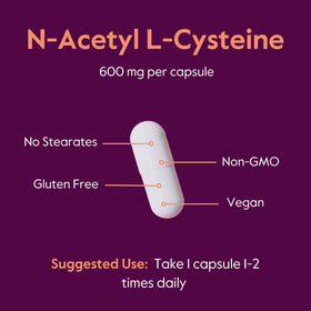 BESTVITE N-Acetyl L-Cysteine 600mg capsules sur une table
