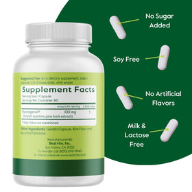 BESTVITE Pycnogenol 100mg capsules ouvertes avec contenu