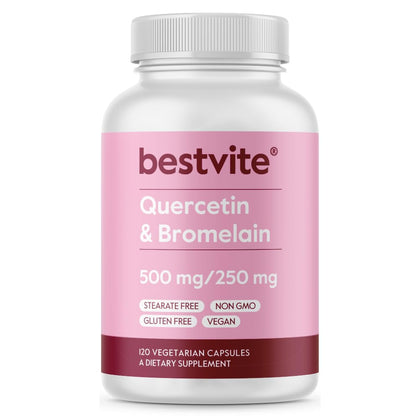 BESTVITE Quercétine et Bromélaïne 500mg 120 Veg Caps vue de face