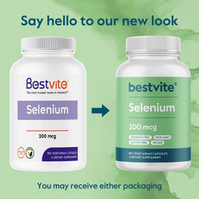 BESTVITE Sélénium 200 mcg sur une table avec un verre d'eau
