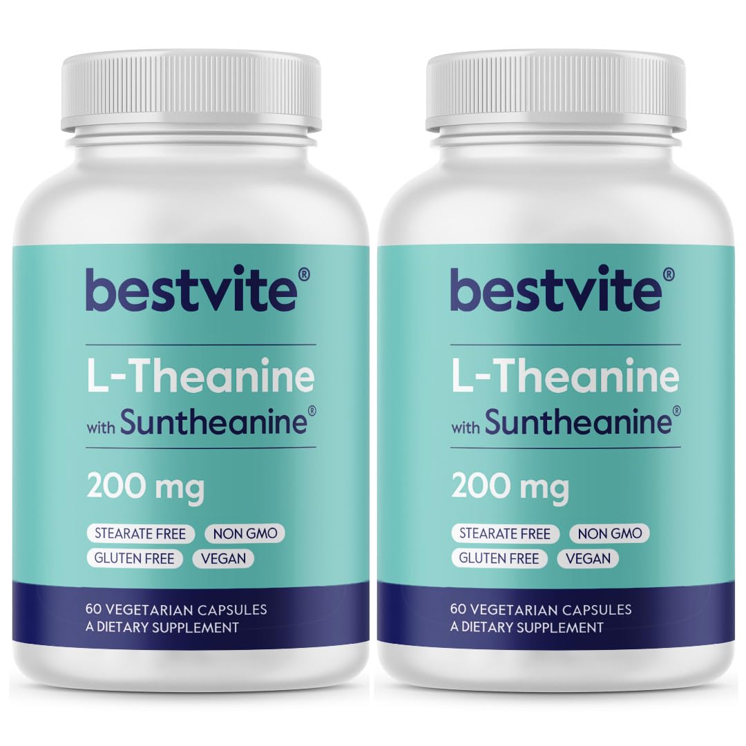 BESTVITE Suntheanine L-Theanine 200mg 120 capsules végétariennes, vue de l'emballage