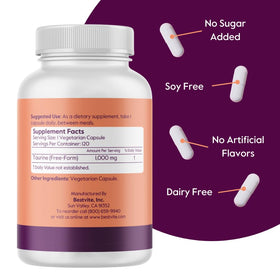 BESTVITE Taurine 1000mg capsules végétales sur une table