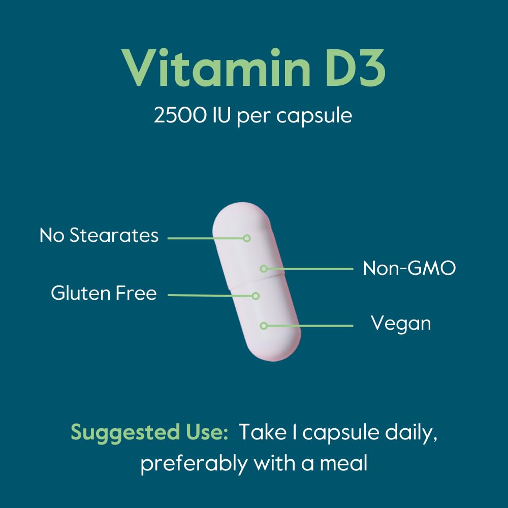 BESTVITE Vegan D3 2500 IU 120 capsules végétales sur une table