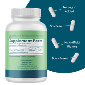 BESTVITE Vitamine B-1 500mg vue latérale des capsules