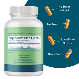 BESTVITE Vitamine B-2 400mg capsules sur fond blanc