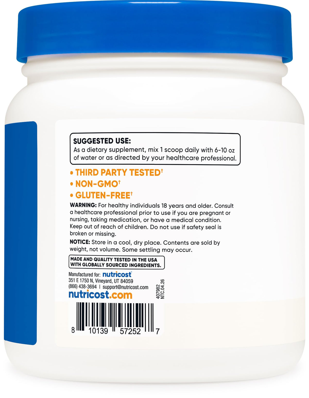 Betaïne Anhydre Nutricost 500g avec un mélangeur à côté