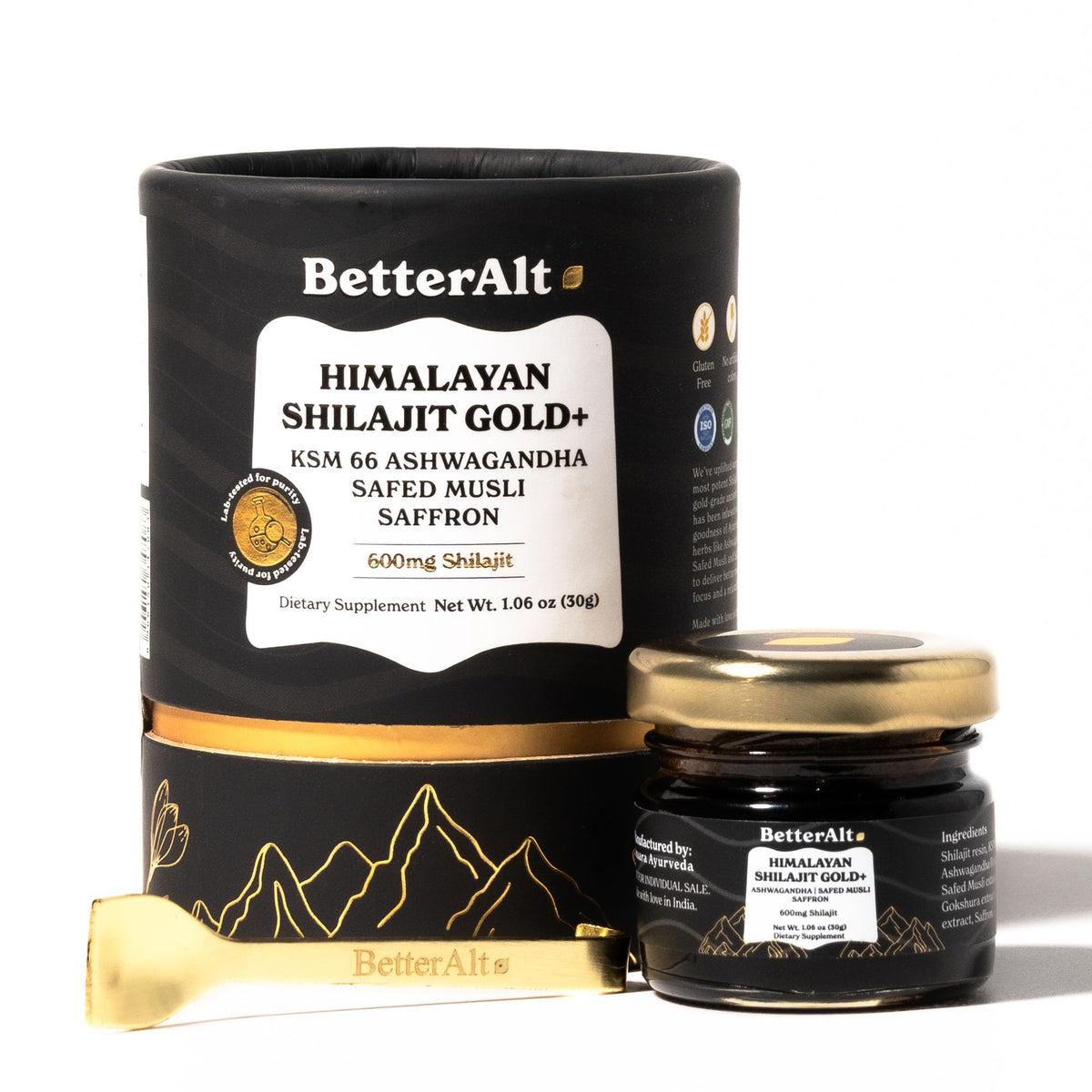 Better Alt Shilajit Gold+ 30g vue de face avec emballage