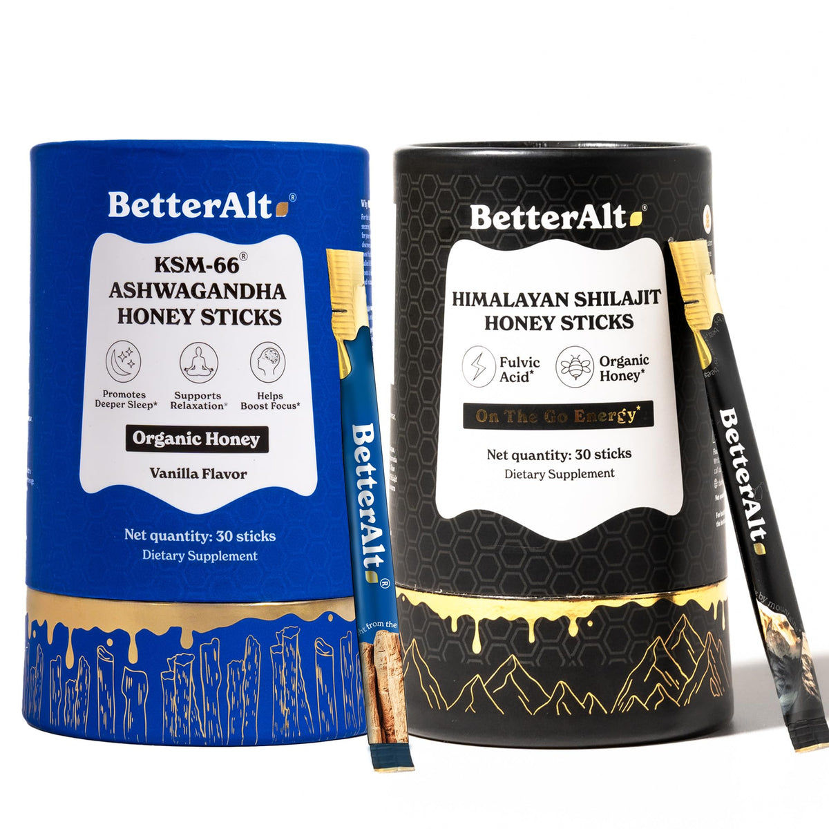 Better Alt Sticks de Miel Ashwagandha et Shilajit paquet de 60 unités
