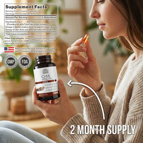 BETTER PLACE ORGANICS capsules de Huile de Graines de Chia 500mg sur fond blanc