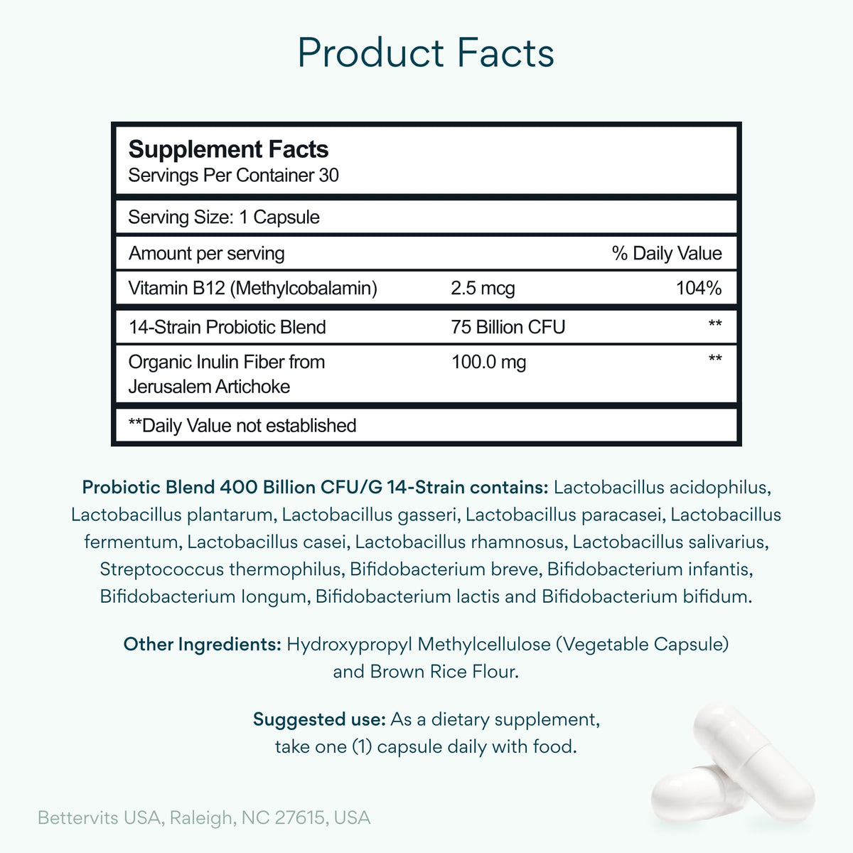 Bettervits Probiotiques 75 milliards CFU capsules