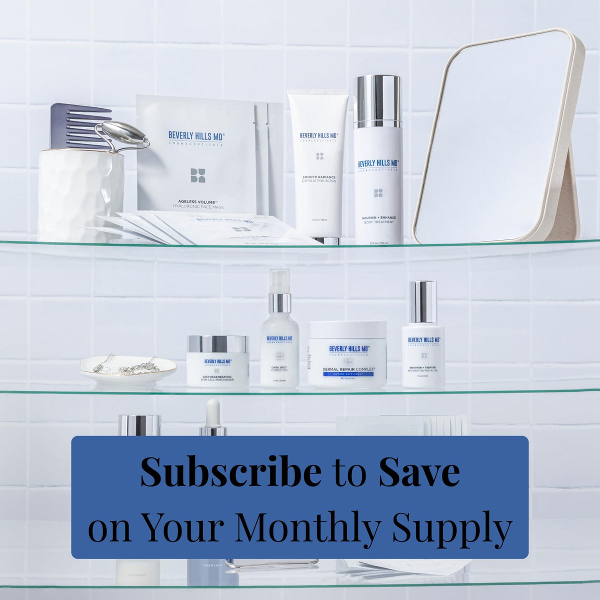 Beverly Hills MD Dermal Repair Complex en mode lifestyle avec des accessoires de beauté