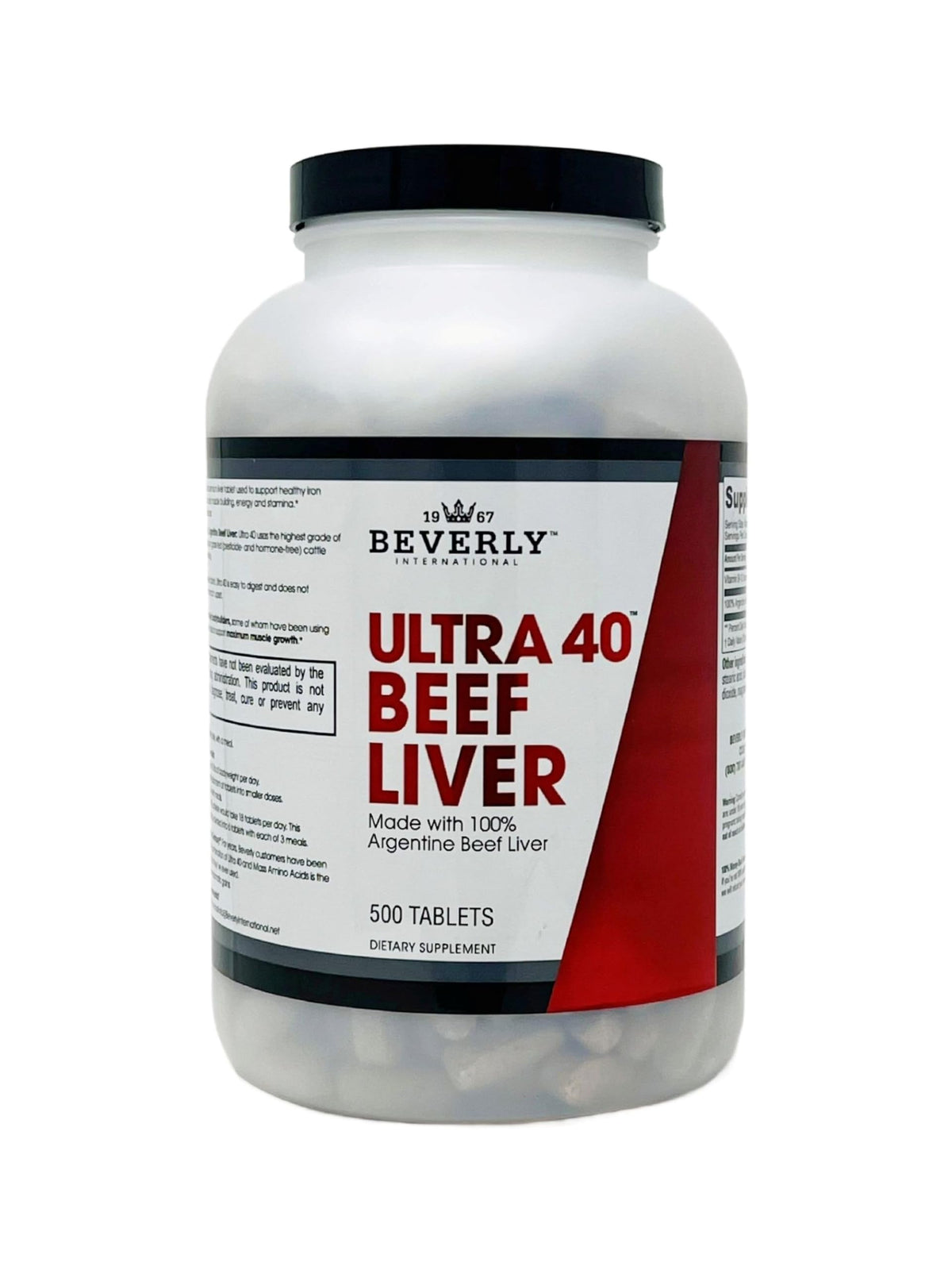 Beverly International Ultra 40 Foie de Bœuf Déshydraté 500 Comprimés vue de face