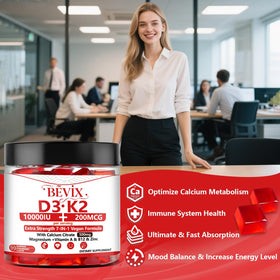 BEVIX Gélules de Vitamine D3 K2 sans sucre, ambiance naturelle