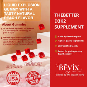 BEVIX Gélules de Vitamine D3 K2 sans sucre, vue de côté