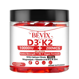 BEVIX Gélules de Vitamine D3 K2 sans sucre, vue de face