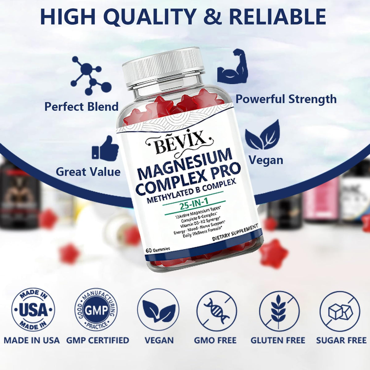 BEVIX Gummies Complex Magnésium 222g arrière avec ingrédients