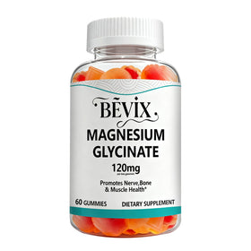 BEVIX Gummies de Magnésium Glycinate 120mg, 60 gommes en boîte