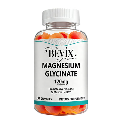 BEVIX Gummies de Magnésium Glycinate 120mg, 60 gommes en boîte