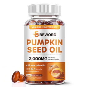 BEWORD Huile de pépins de courge et Saw Palmetto 3000mg flacon avant