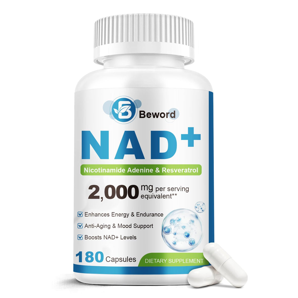 BEWORD Liposomal NAD+ 2000 mg 180 capsules vue de face