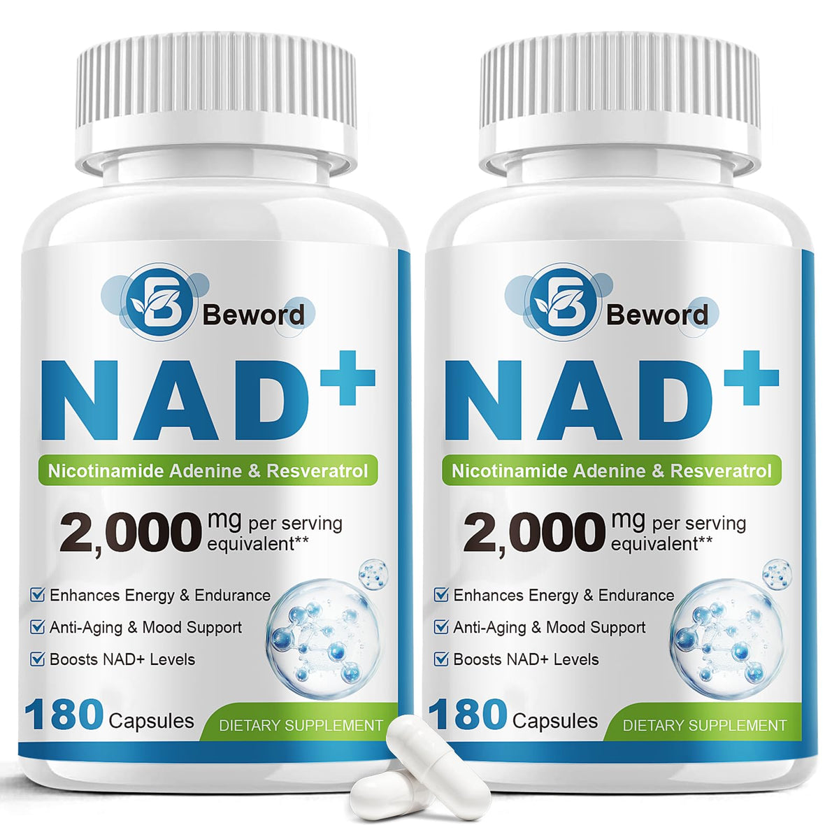 BEWORD Liposomal NAD 2000 mg flacon de 360 capsules vue de face