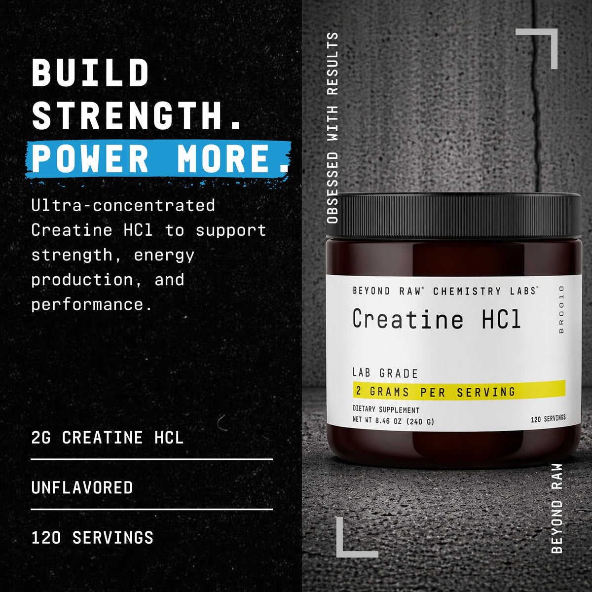 BEYOND RAW Creatine HCl 120 portions dos de la boîte