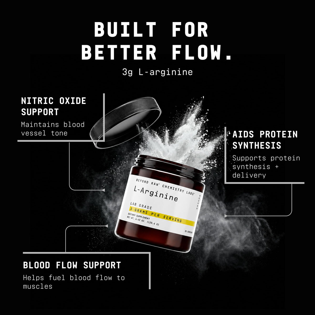 BEYOND RAW Poudre L-Arginine 168g dans un shaker avec boisson