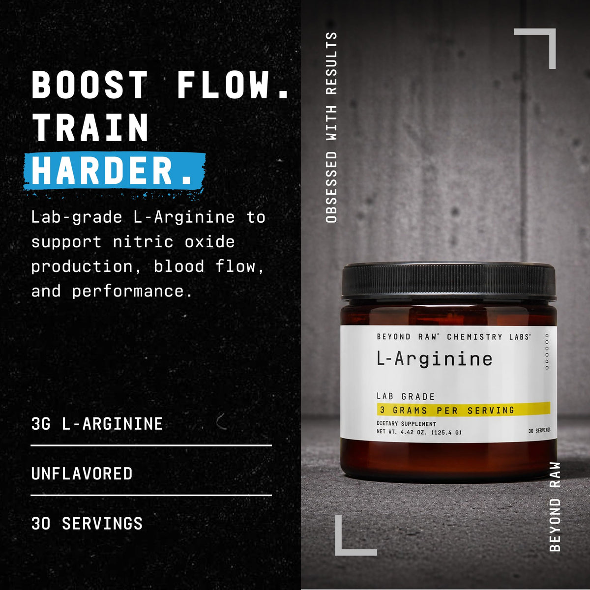 BEYOND RAW Poudre L-Arginine 168g vue arrière avec ingrédients